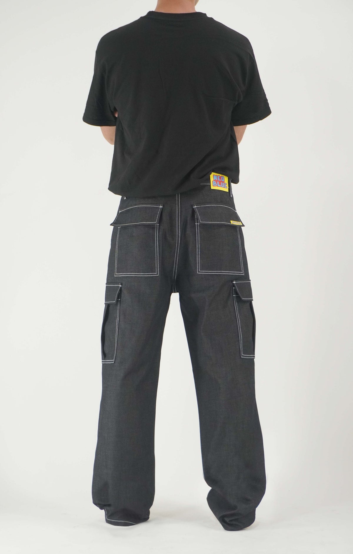 Neo Blue Shadow Black Baggy Cargo Skate Pants (6961)