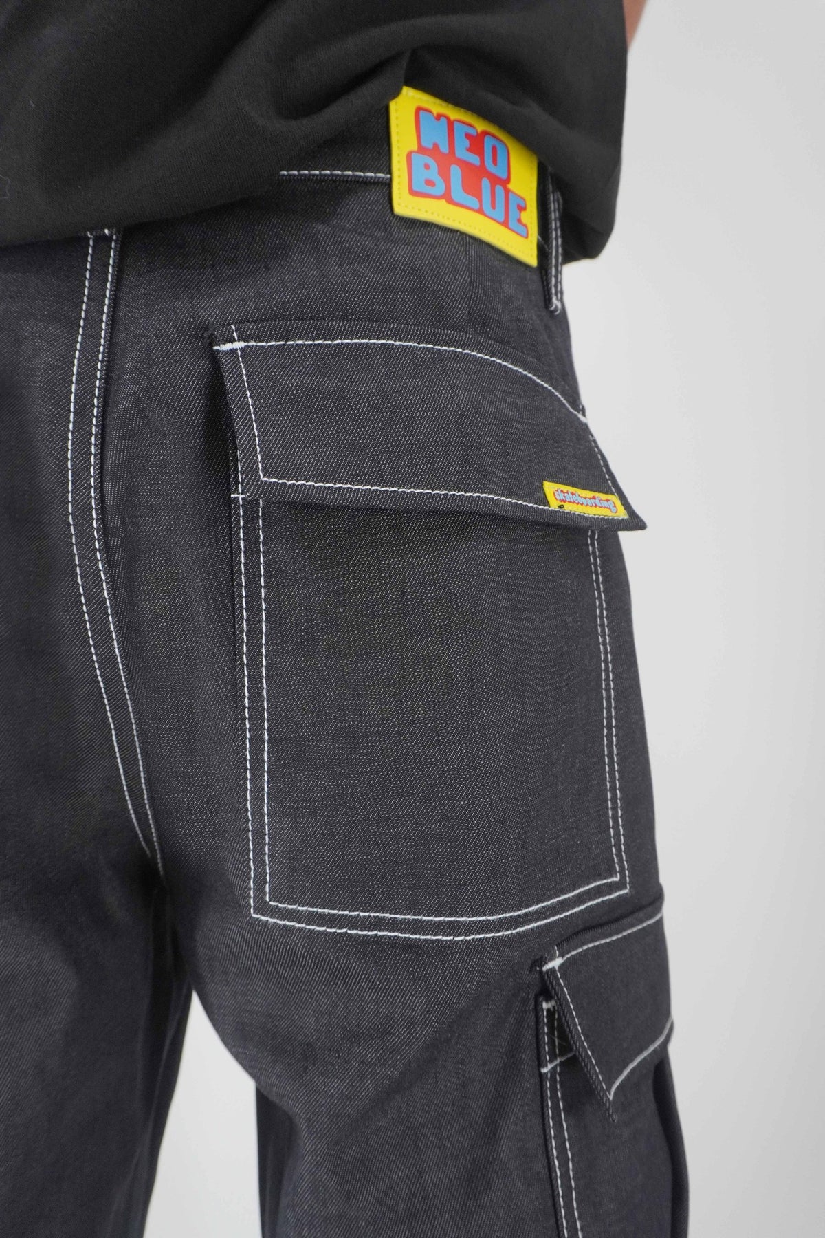 Neo Blue Shadow Black Baggy Cargo Skate Pants (6961)