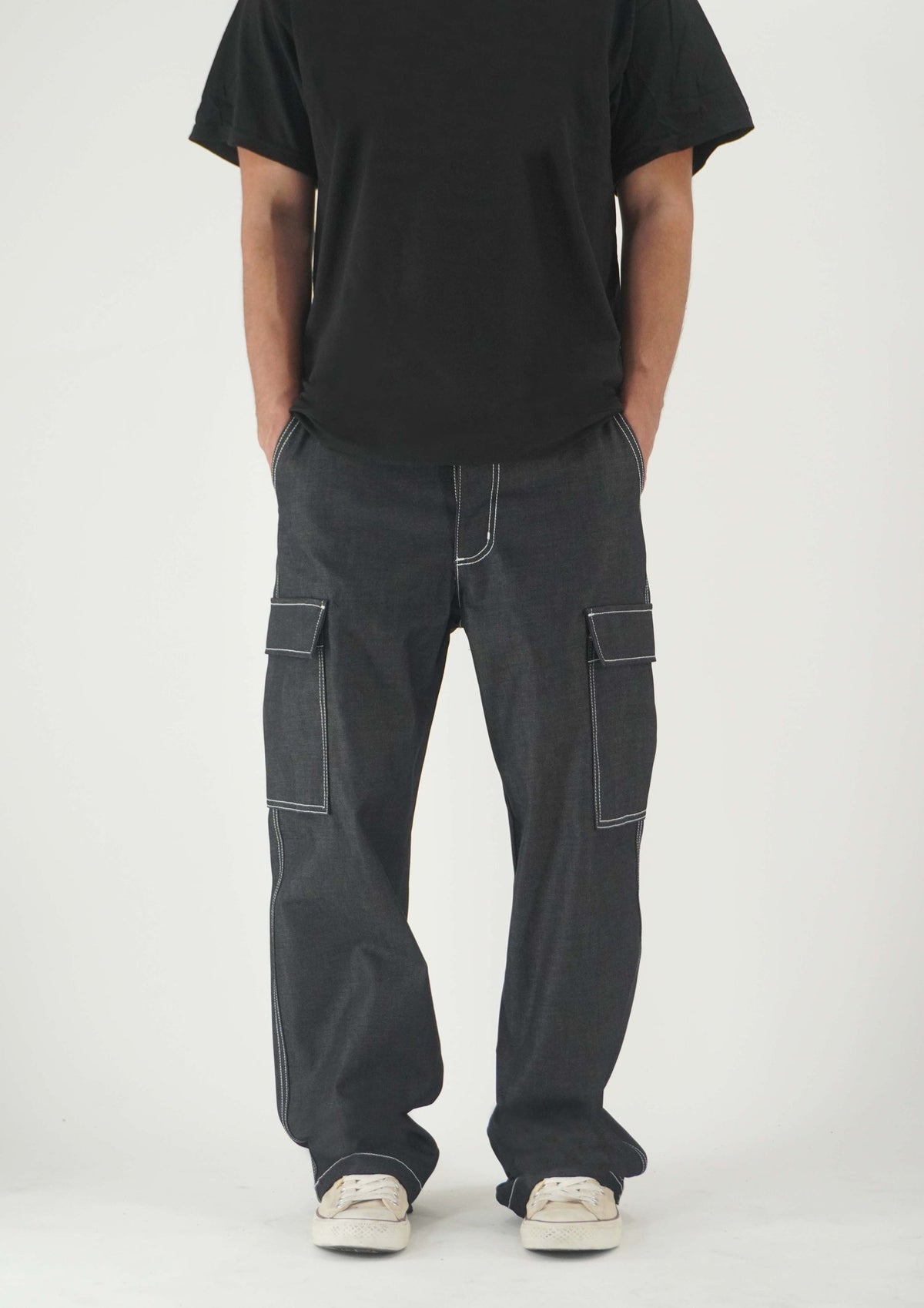 Neo Blue Shadow Black Baggy Cargo Skate Pants (6961)