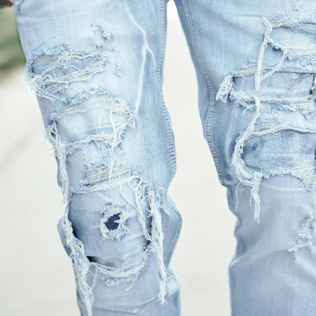 Victorious DISTRESSED RIP & REPAIR DENIM JEANS (LT. INDIGO)