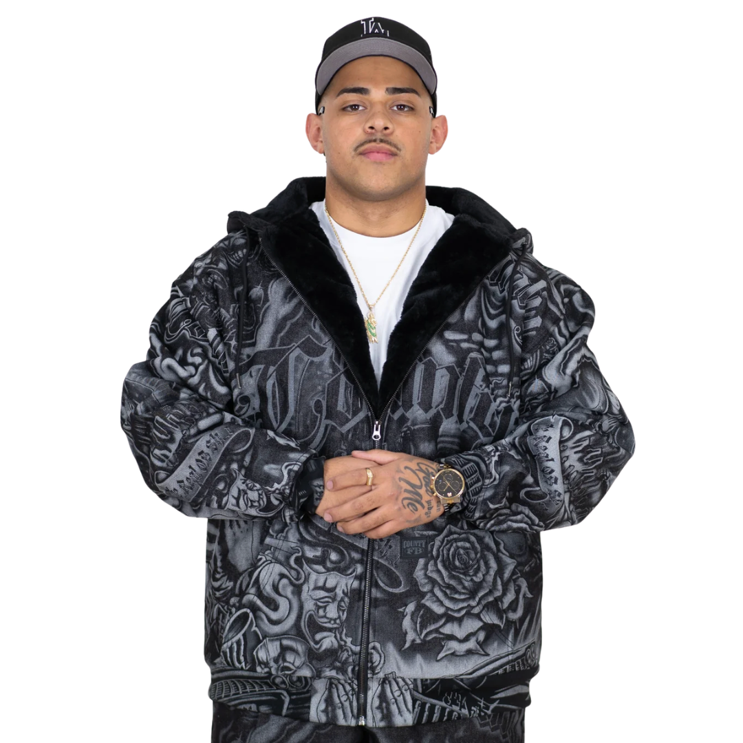 FB County Inked Up Cozy Denim Jacket (Black)