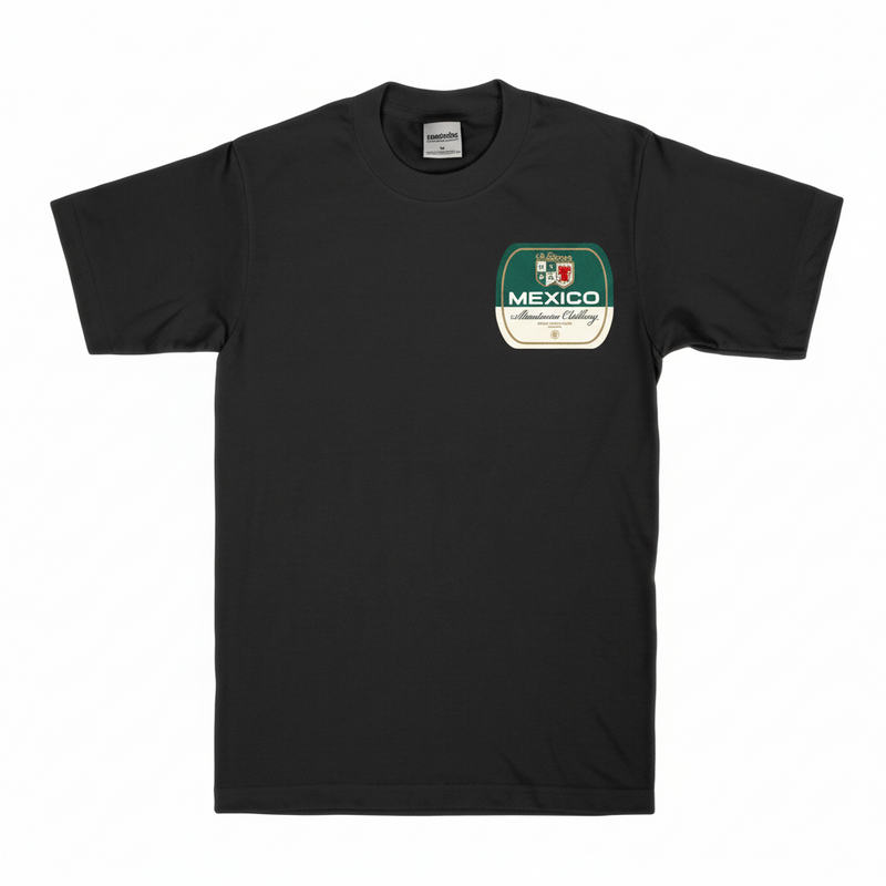 Black t-shirt with a 'Mexico' label on a white background
