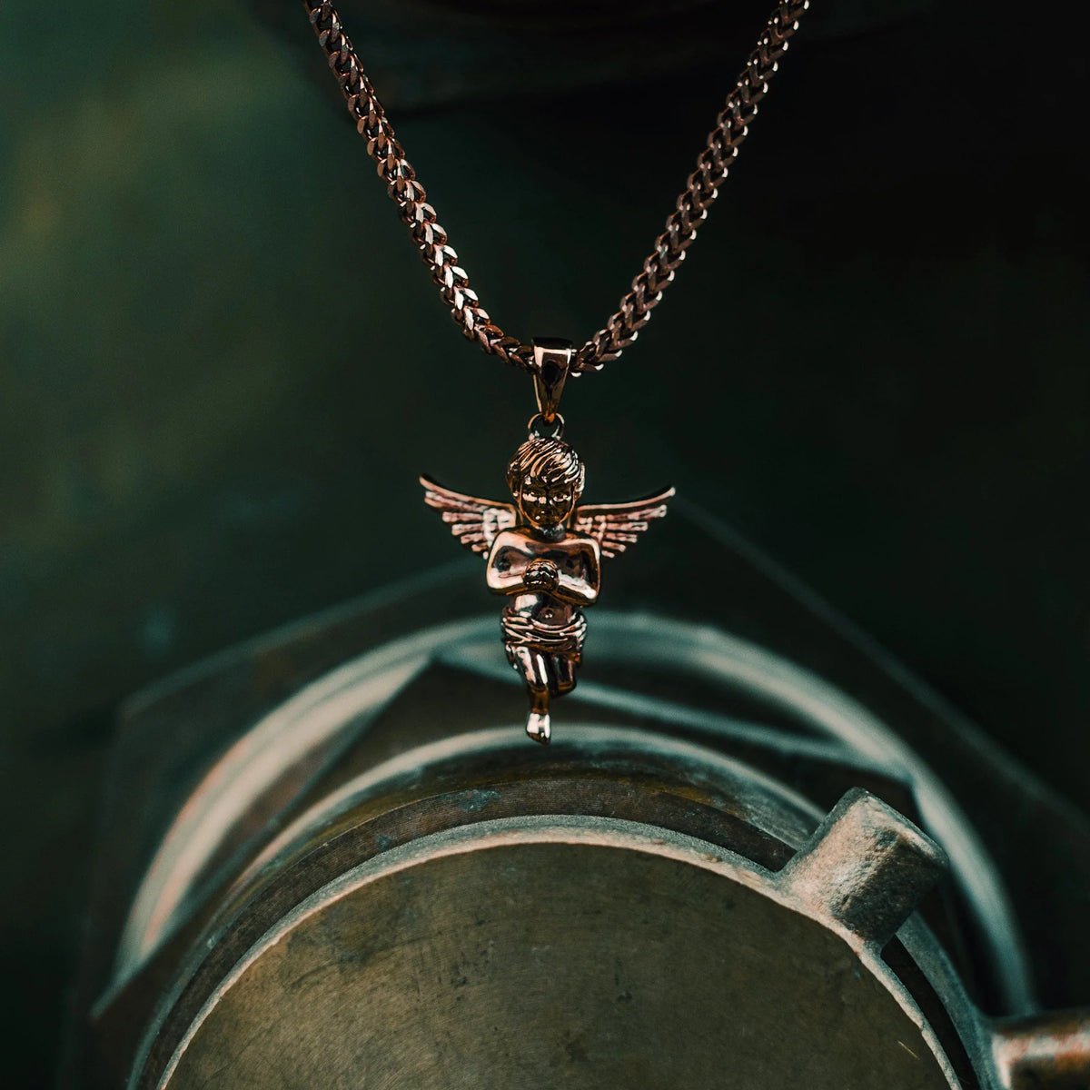 The Gold Gods Micro Rose Gold Angel With Franco Chain 22" (Rose Gold)