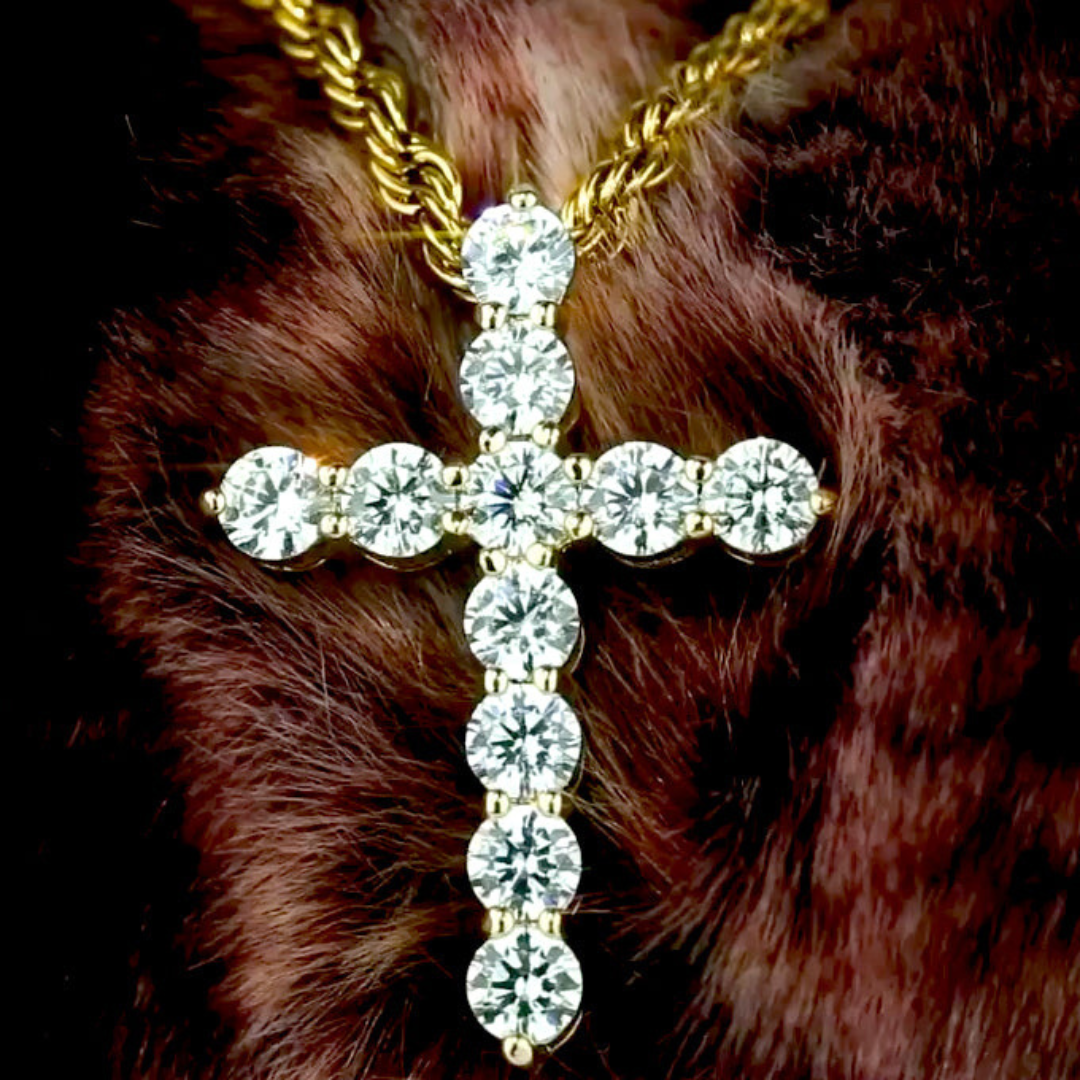 The Gold Gods MICRO DIAMOND GOLD CROSS NECKLACE PENDANT & ROPE GOLD CHAIN