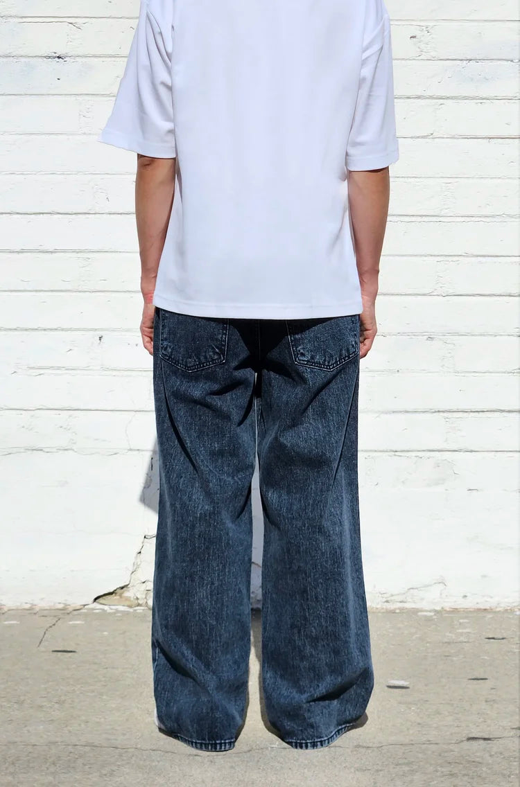 Neo Blue Acid Stone Dark Blue Super Baggy Jeans (NX-5042)