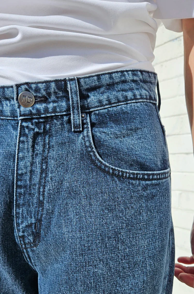 Neo Blue Acid Stone Dark Blue Super Baggy Jeans (NX-5042)