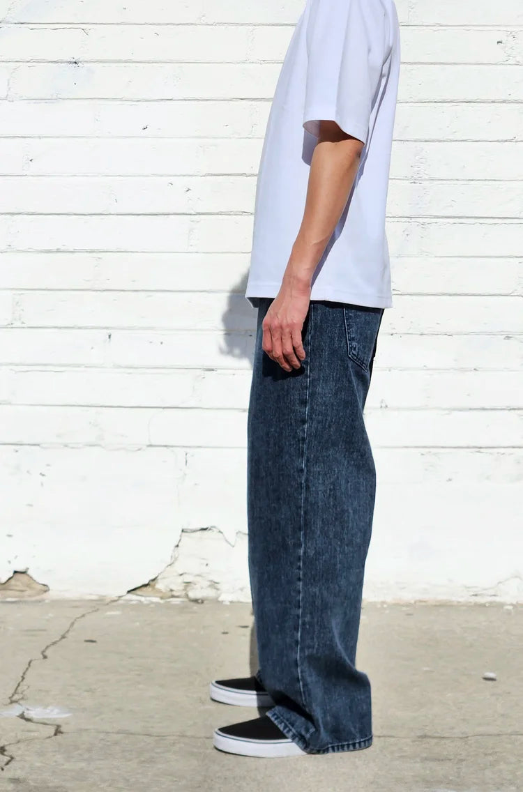 Neo Blue Acid Stone Dark Blue Super Baggy Jeans (NX-5042)