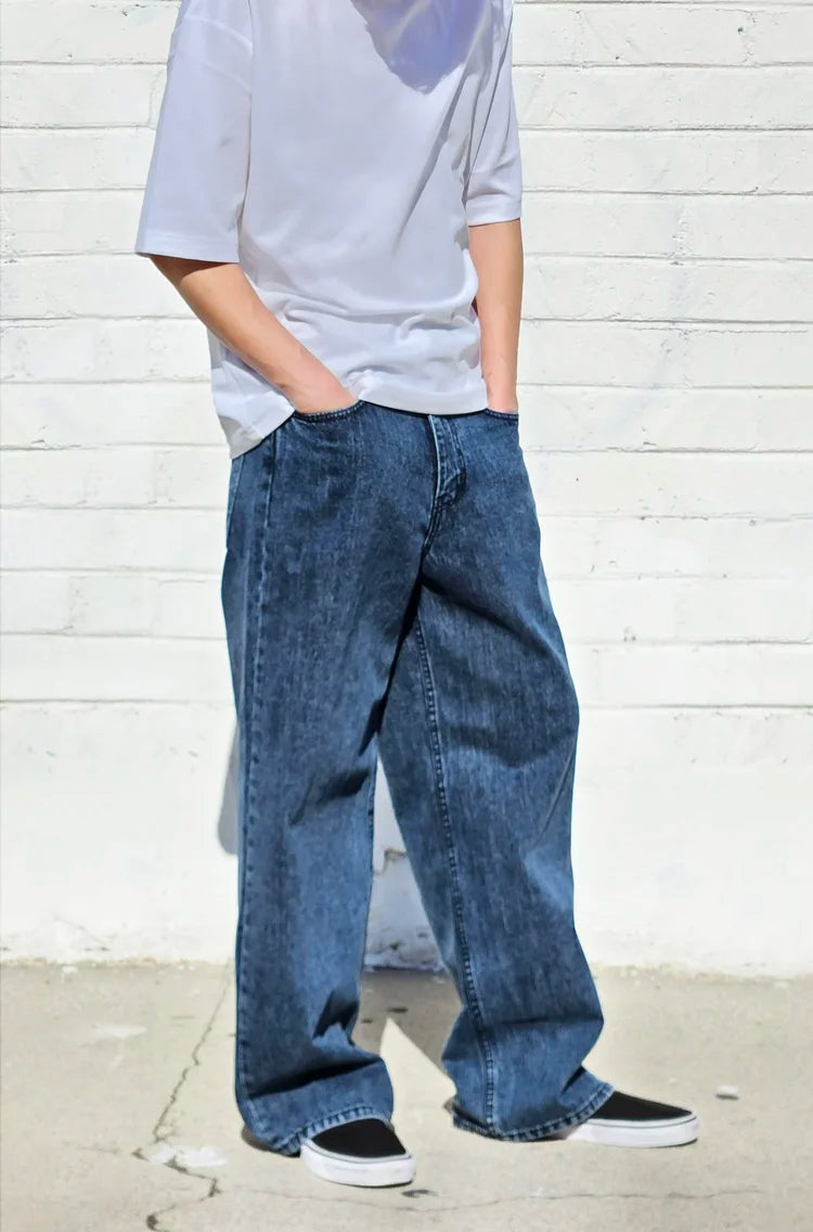 Neo Blue Acid Stone Dark Blue Super Baggy Jeans (NX-5042)