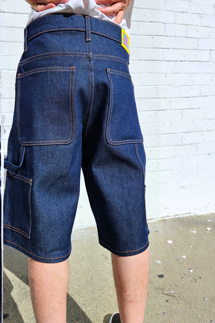 Neo Blue Raw Denim Light Blue Carpenter Jean Shorts (#1605)