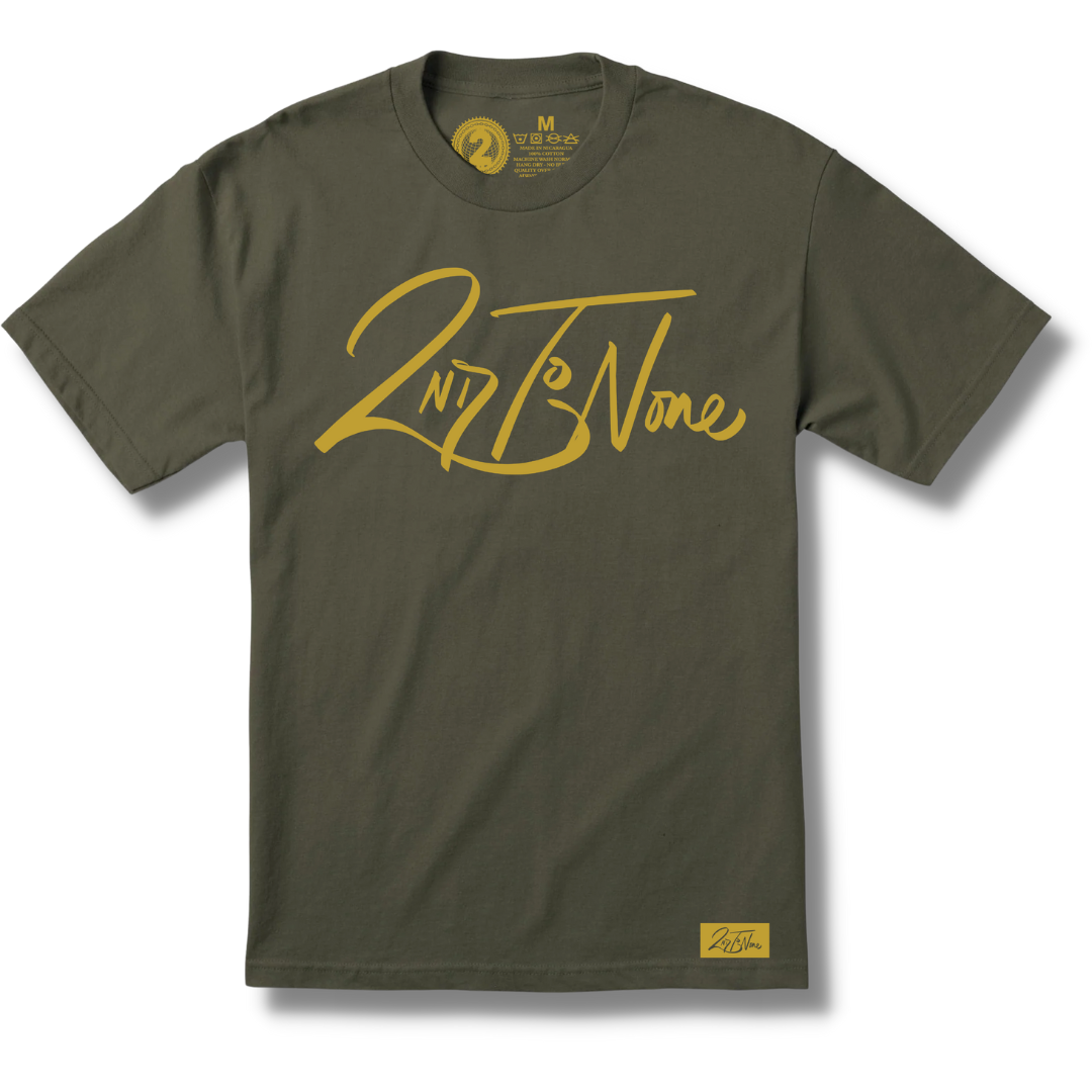 2nd To None Script Tee (Olive/Gold)