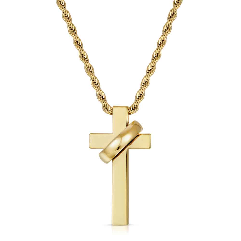 The Gold Gods Circulum Cross Necklace Rope Chain 22" (Gold)