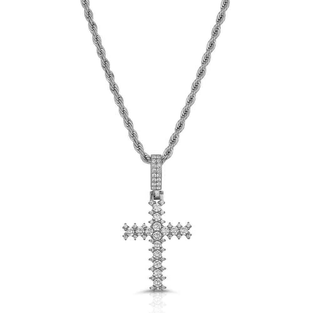 The Gold Gods Flooded Diamond Cross Necklace in White Gold
