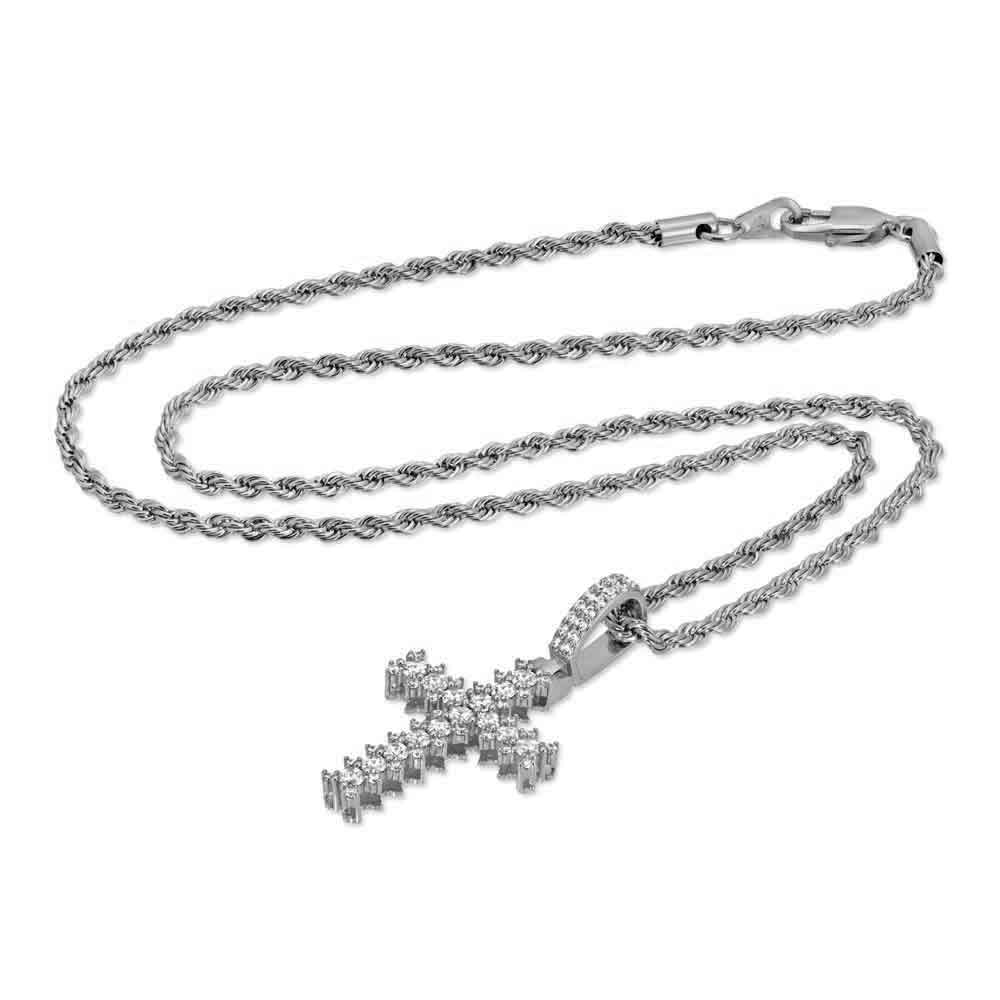 The Gold Gods Flooded Diamond Cross Necklace in White Gold